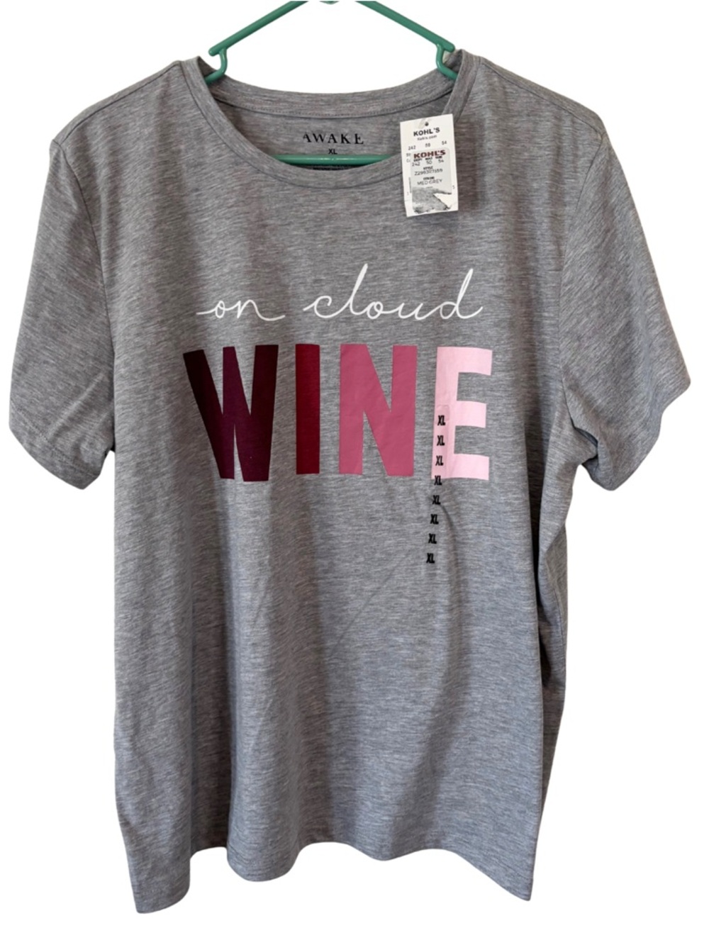3/$20 Awake Gray Short-Sleeve Graphic Tee with Pink and Purple WINE Letters